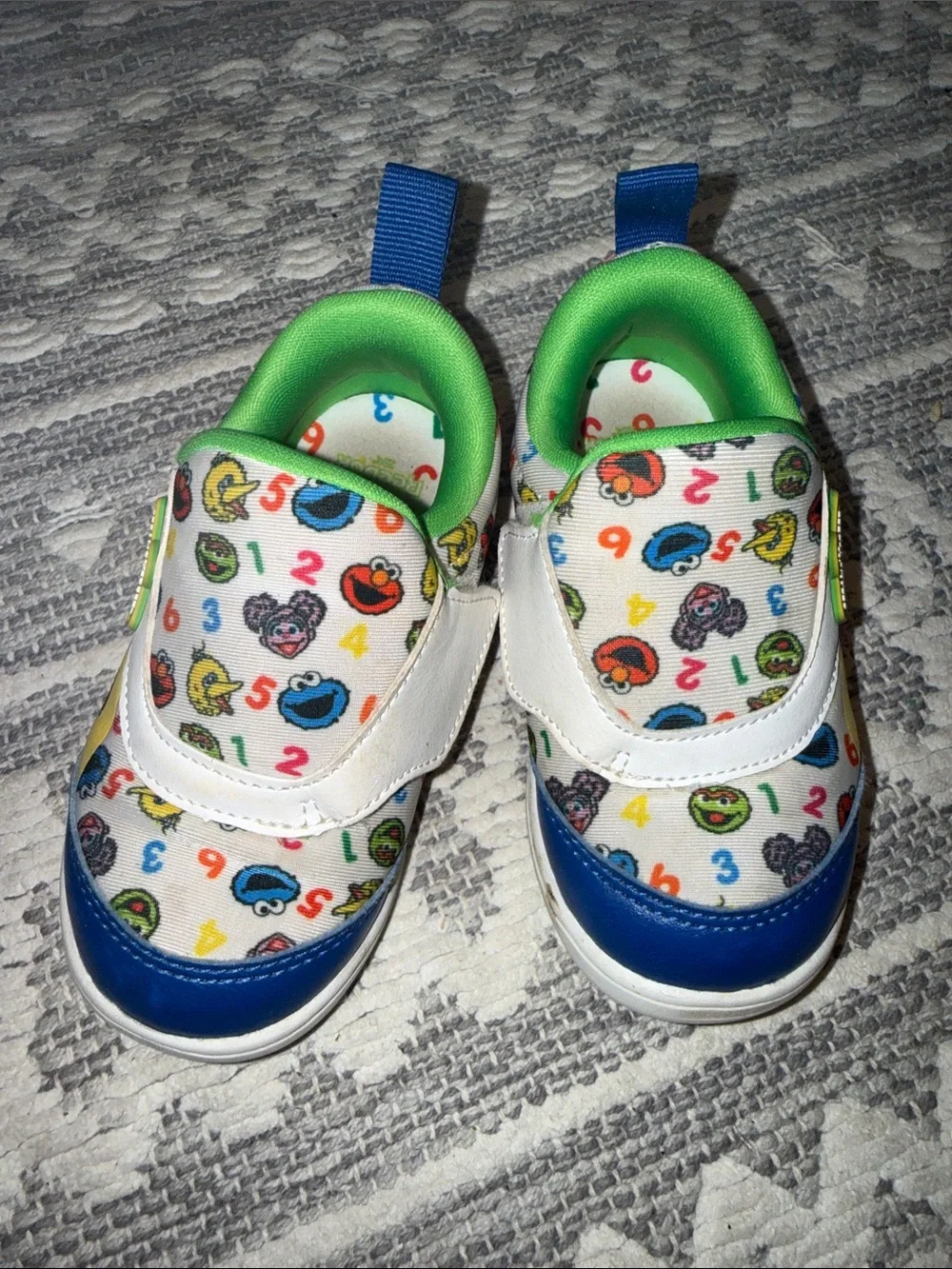 Reebok Kids Sesame Character Slip-On Sneakers in White, Blue & Green